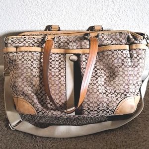 Coach F13813 Signature C Voyager khaki jacquard & leather trim